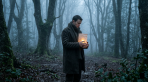 a man holding a paper lantern