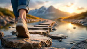 stepping on piles of stones