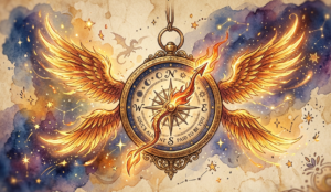a compass with wings