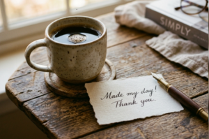 a cup of coffee and a note of appreciation