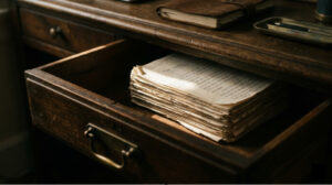 open drawer with files of paper in it 