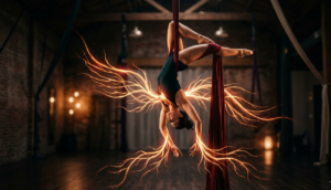 a lady dancing on the pole upside down