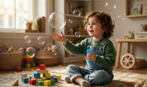 a child playing bubbles
